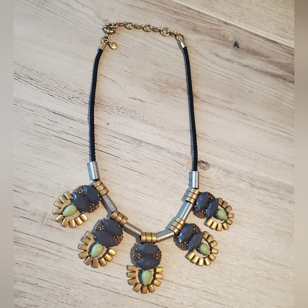 J. CREW Signed Necklace Mint Slate Blue Silver Gold Tone Accents Bold Glamour